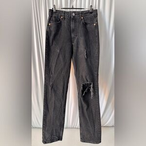 Classic Black Distressed Vintage Straight Leg Jeans